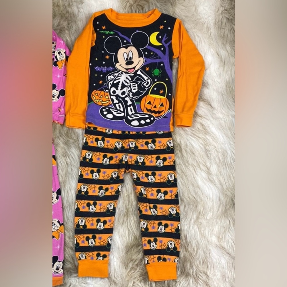 Disney Mickey Mouse Skeleton Halloween Pajama Set Kids 4T Orange